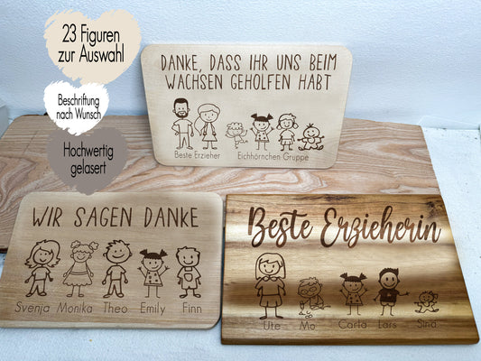 Schneidebrett Erzieherin | Abschiedsgeschenk Kindergarten Kita Schule | Frühstücksbrett Vesperbrett  personalisiert | Holzbrett Lasergravur Danke, dass du uns beim wachsen geholfen hast | Danke für alles Geschenk Kita Erzieherin Danke sagen