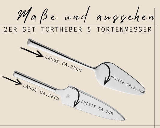 Tortenheber o. Tortenmesser Set personalisiert | Gravur Wunschtext | Geschenk zur Hochzeit | Jahrestag | Namen Ringe | Gold o. Silber