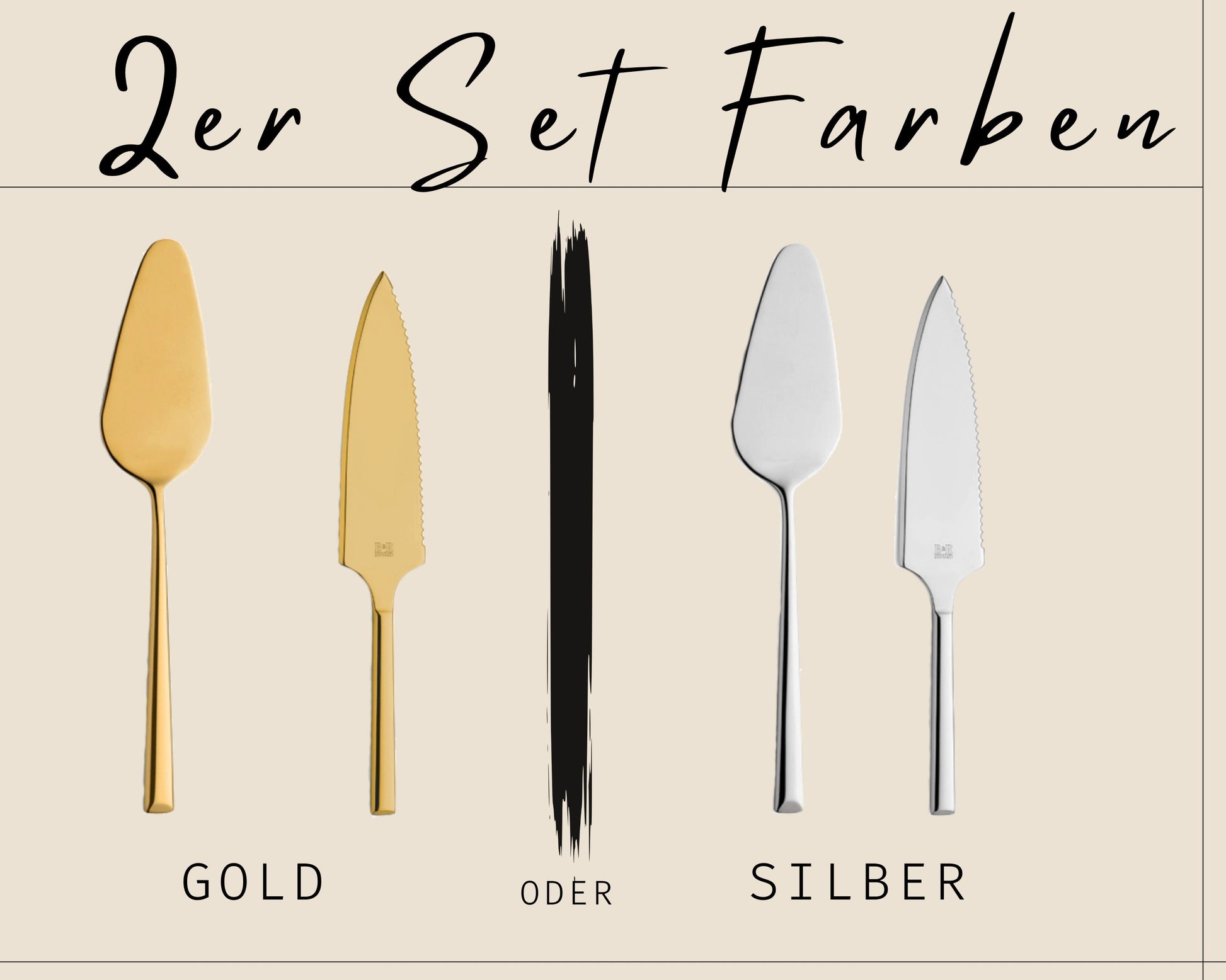Tortenheber Tortenmesser Set mit Gravur | Gold o. Silber | Minimalistisch