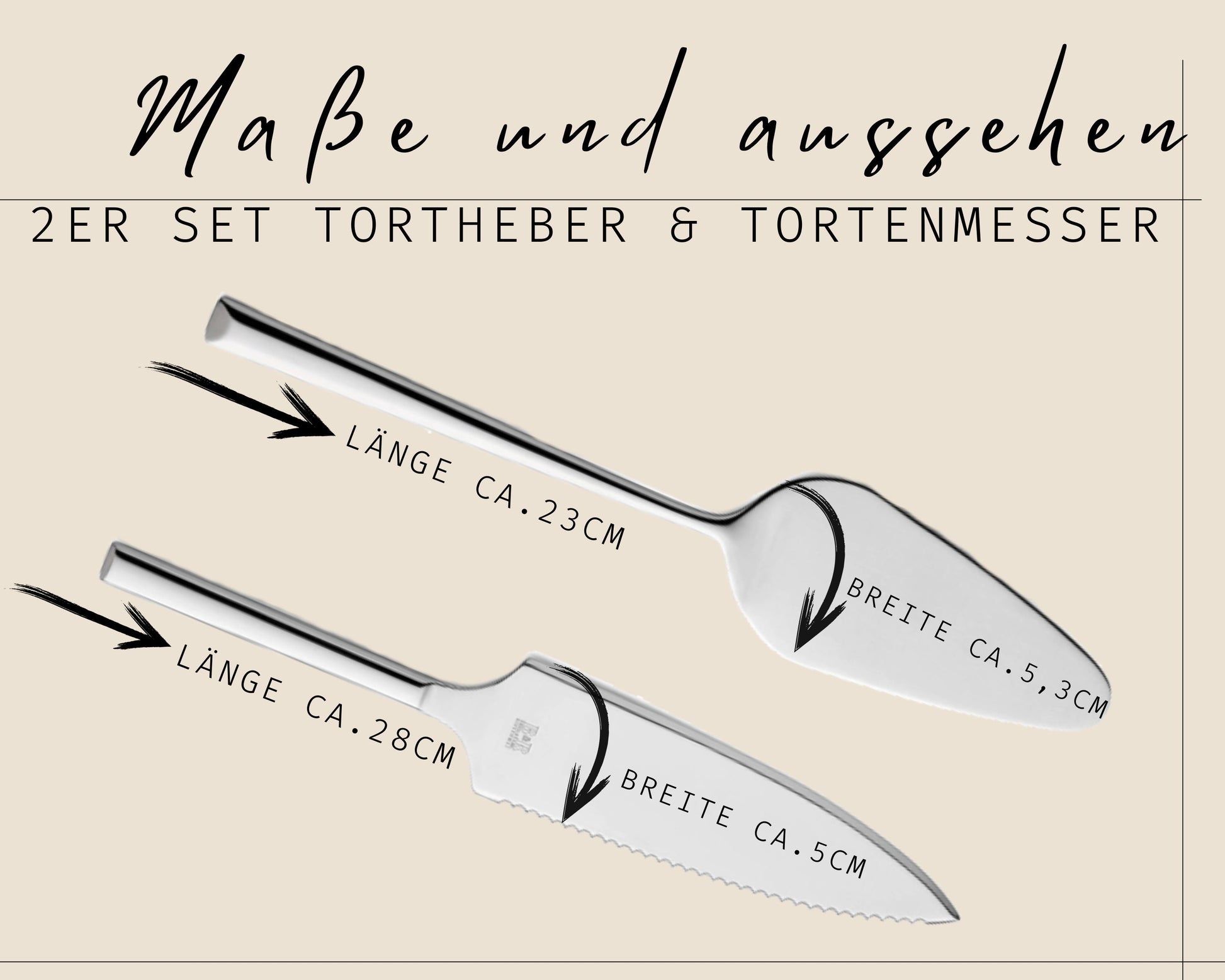 Tortenheber Tortenmesser Set mit Gravur | Gold o. Silber | Monogramm Kranz