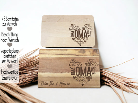 Frühstücksbrett personalisiert | Geschenk für Oma | Schneidebrett Lasergravur | Muttertag Geburtstag Danke sagen | Positive Oma Statement Positive Quotes schön toll Klug Weise selbstlos