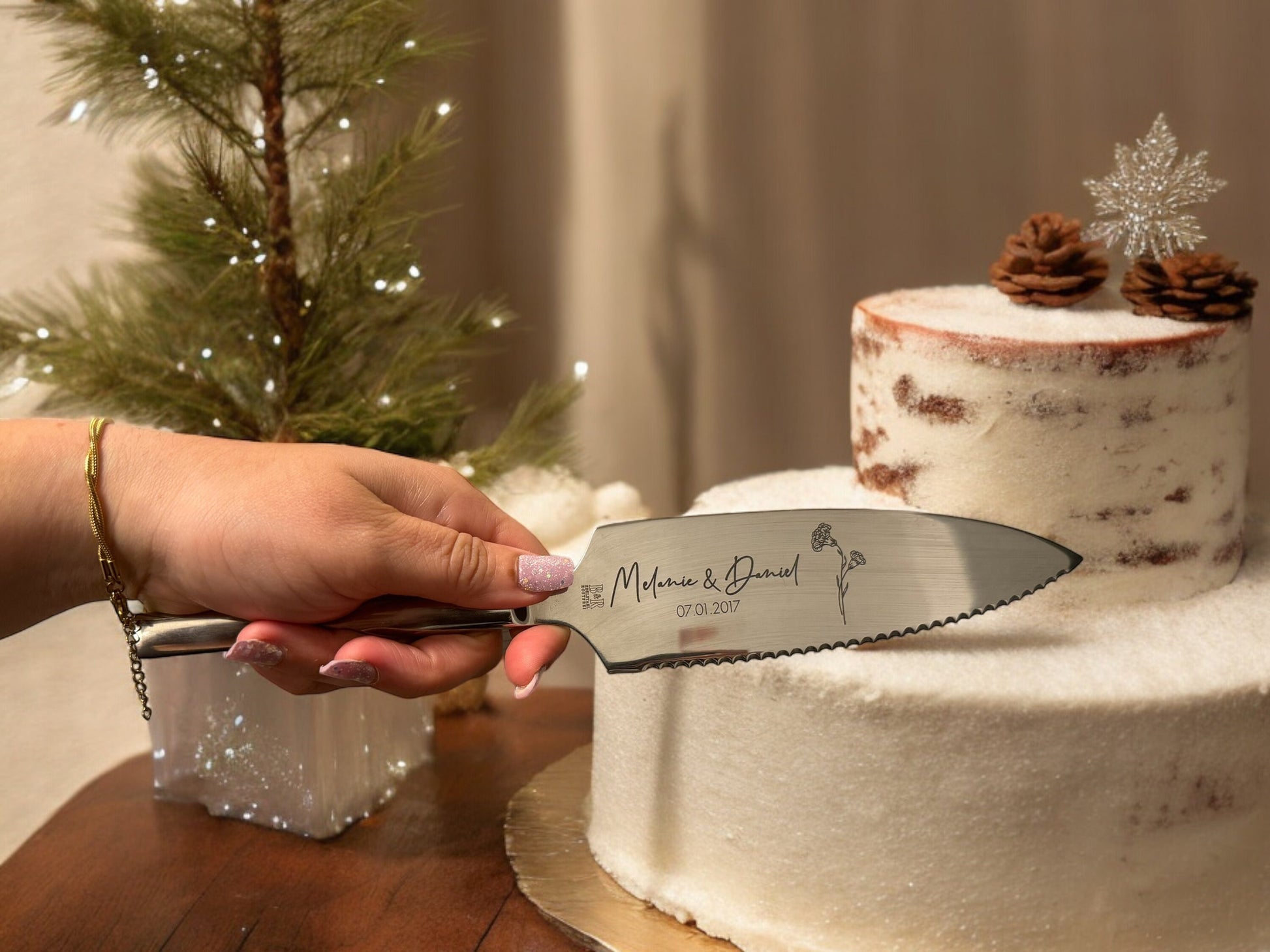 Tortenheber Tortenmesser Set mit Gravur | Gold o. Silber | Monatsblumen