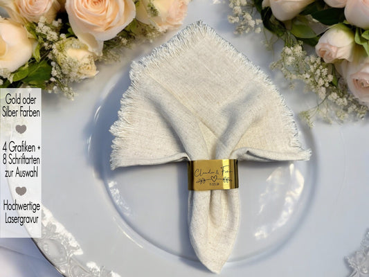 Serviettenring mit Gravur | Serviettenhalter mit Name und Wunschtext | Tischdeko Edel Feier | Geschenk zur Hochzeit | Gold o. Silber | Platzkarte für Gäse Begrüßung | schön, dass du da bist | Einzigartig