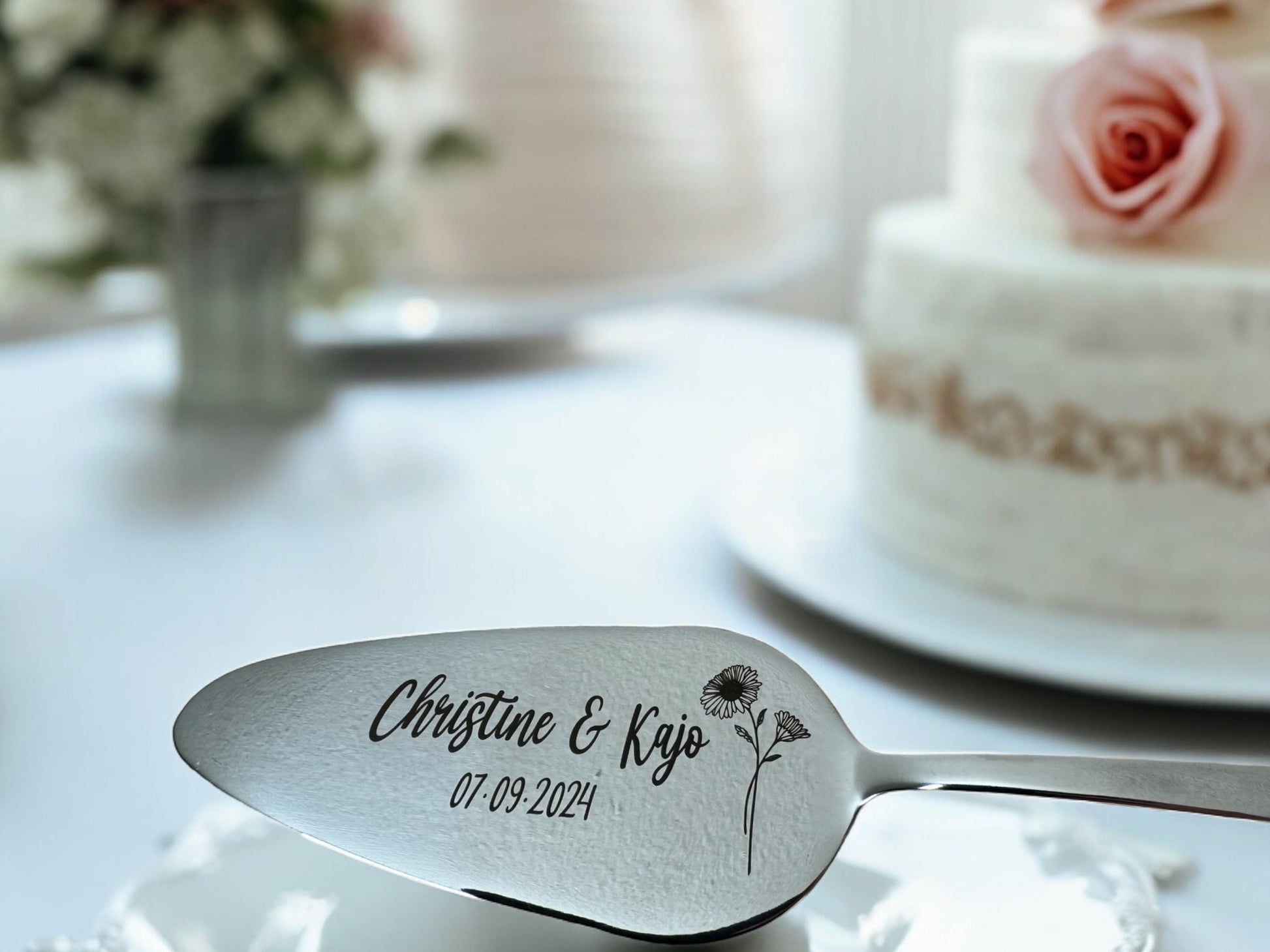 Tortenheber Tortenmesser Set mit Gravur | Gold o. Silber | Monatsblumen