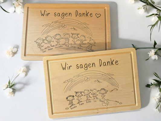 Schneidebrett Abschiedsgeschenk Kindergarten Schule Kinder Regenbogen & Handschrift
