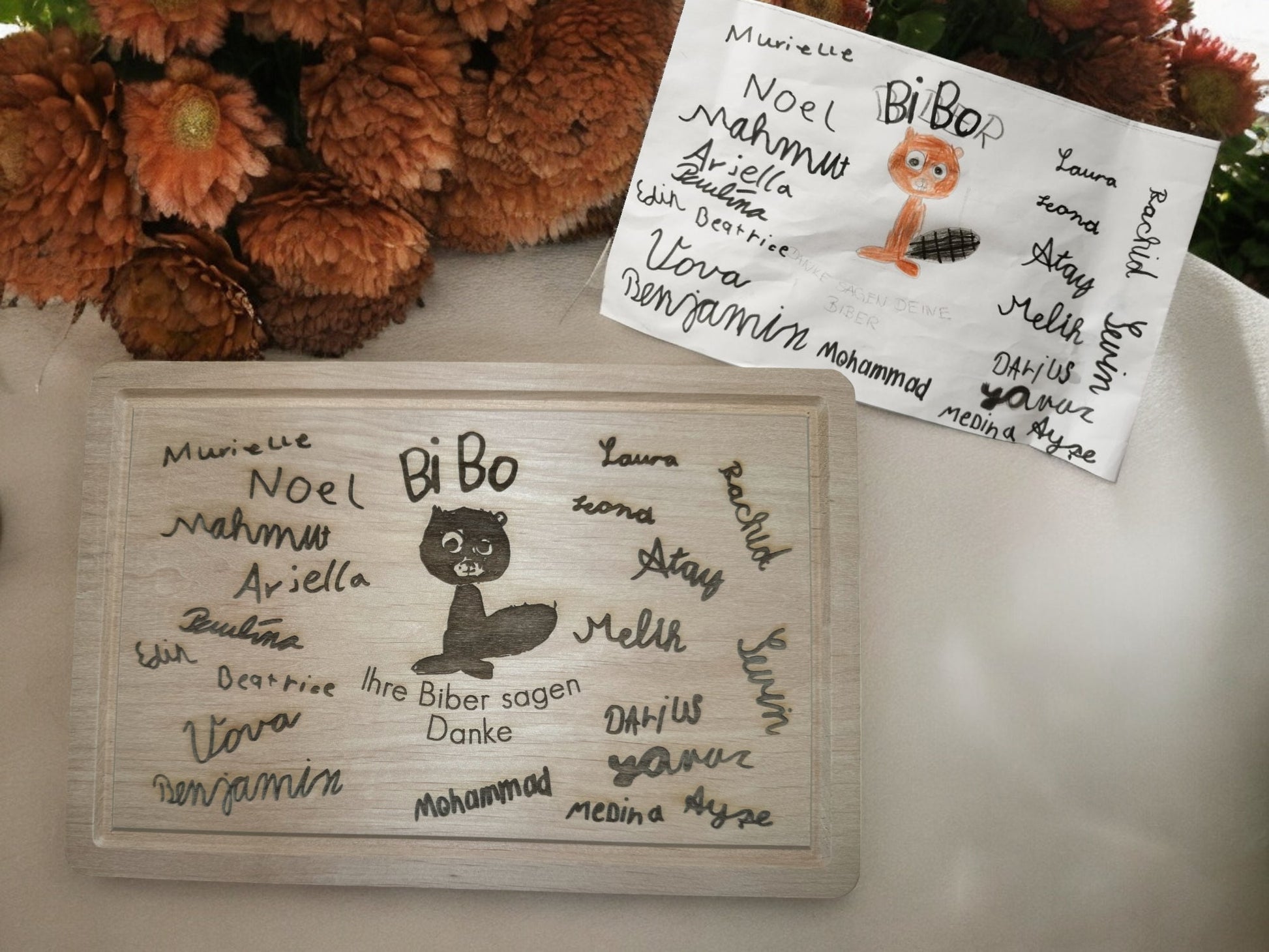 Frühstücksbrett Kinderzeichnung | Kinderkunstwerk Handschrift | Vesperbrett personalisiert | Kindergarten Schule Abschiedsgeschenk