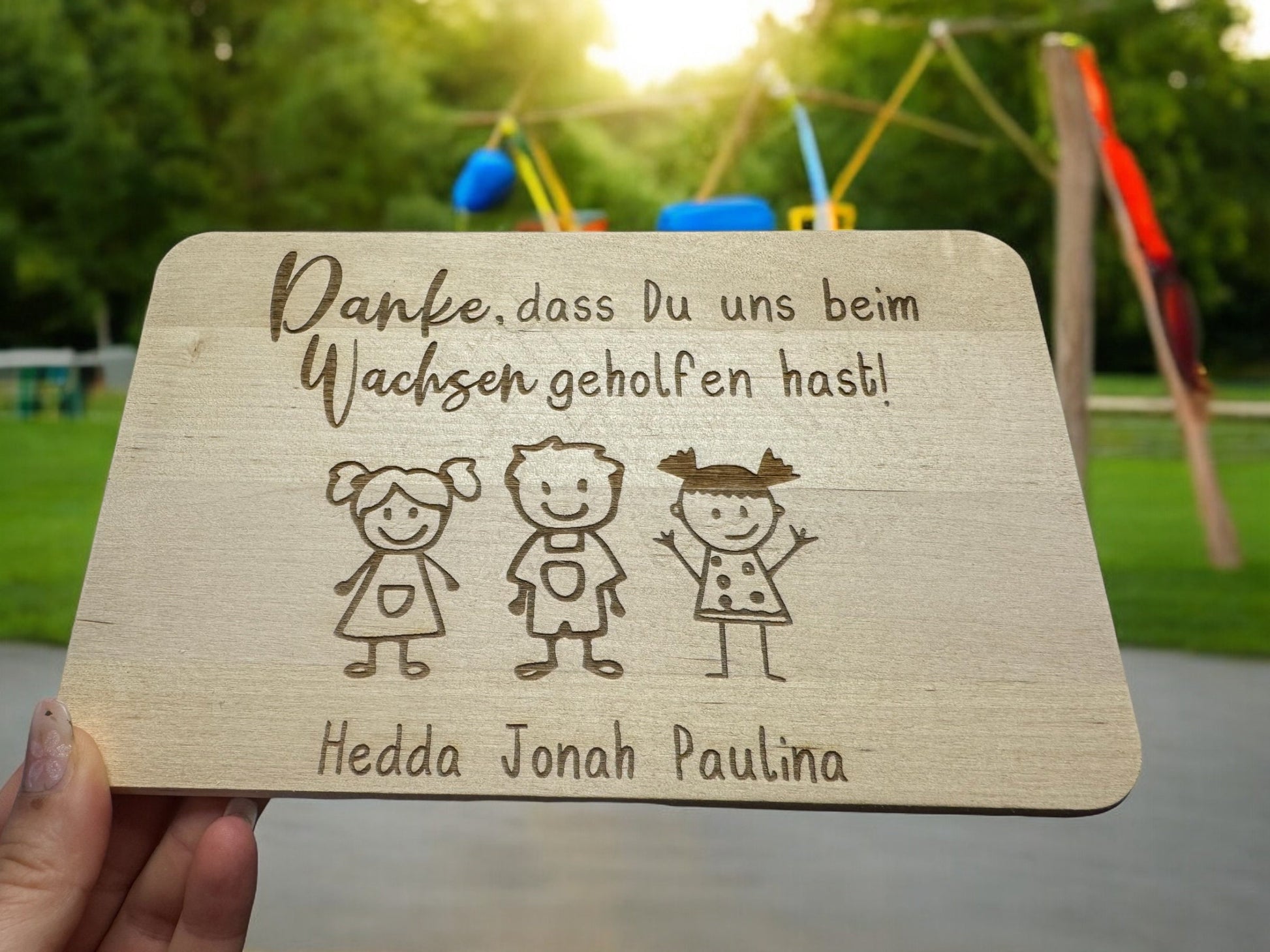 Schneidebrett Erzieherin | Abschiedsgeschenk Kindergarten Kita Schule | Frühstücksbrett Vesperbrett personalisiert | Holzbrett Lasergravur
