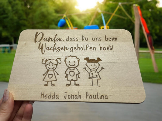Schneidebrett Erzieherin | Abschiedsgeschenk Kindergarten Kita Schule | Frühstücksbrett Vesperbrett personalisiert | Holzbrett Lasergravur