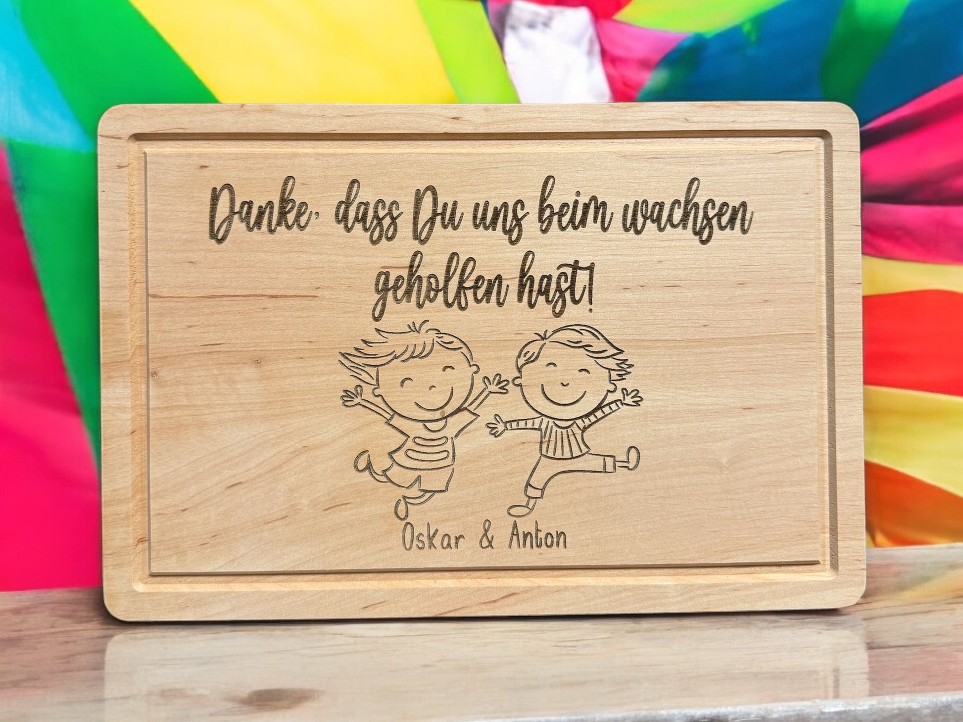 Schneidebrett Erzieherin | Abschiedsgeschenk Kindergarten Kita Schule | Frühstücksbrett Vesperbrett personalisiert | Holzbrett Lasergravur