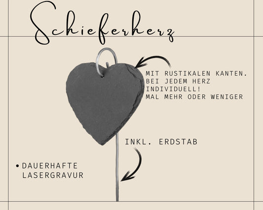 Grabschmuck mit Gravur | Schieferherz Grabstecker Wunschtext m Erdspieß | Gedenktafel Trauerdeko | Trauergeschenk Oma Mama Opa Papa | Blumen
