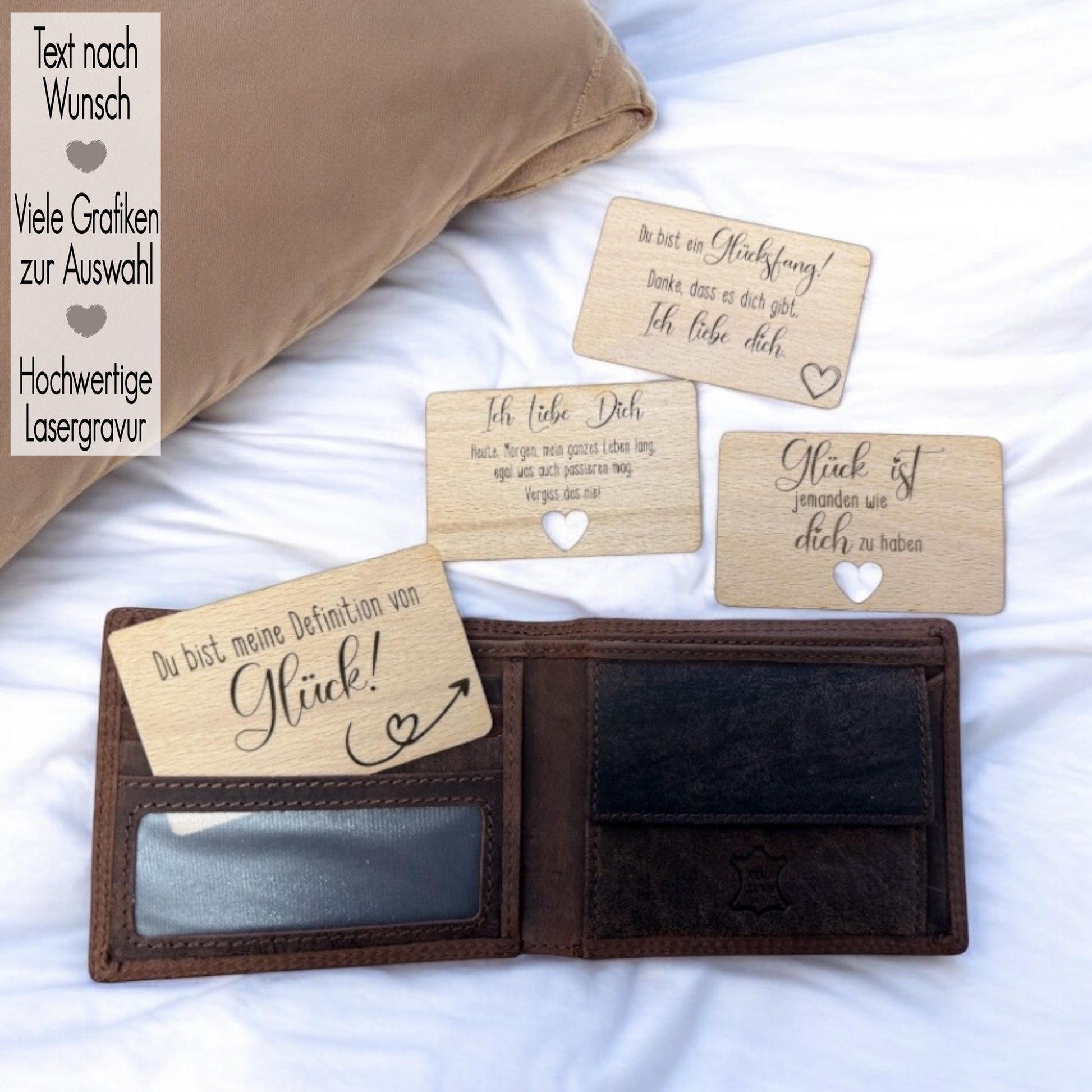 Gravierte Liebes Visitenkarten für Paare | Partner Geschenk Valentinstag | Geschenkidee für Männer | Geschenk für Ihn Sie | Geldbeutel Karte | Holz Visitenkarte Buche | Du bist meine Definition vom Glück | Ich Liebe dich 365 Tage im Jahr