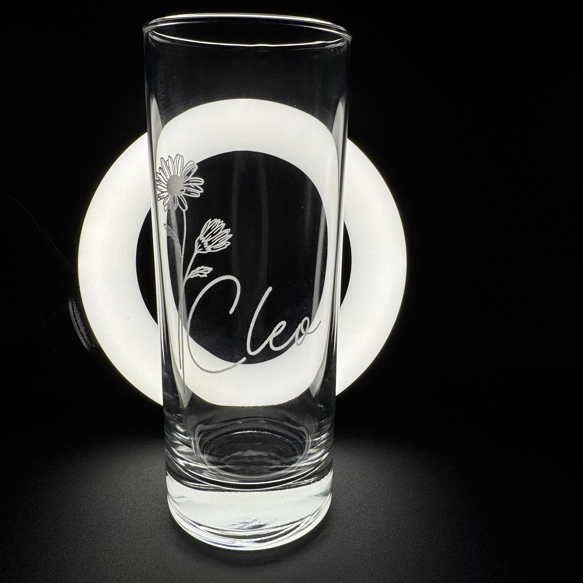 Trinkglas mit Gravur personalisiert Geburtsblume Flower Wasserglas