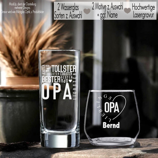 Trinkglas mit Gravur Namen personalisiert Wasserglas Geschenkidee Opa Uropa Geschenk Geburtstag Bester Opa Opi Danke sagen