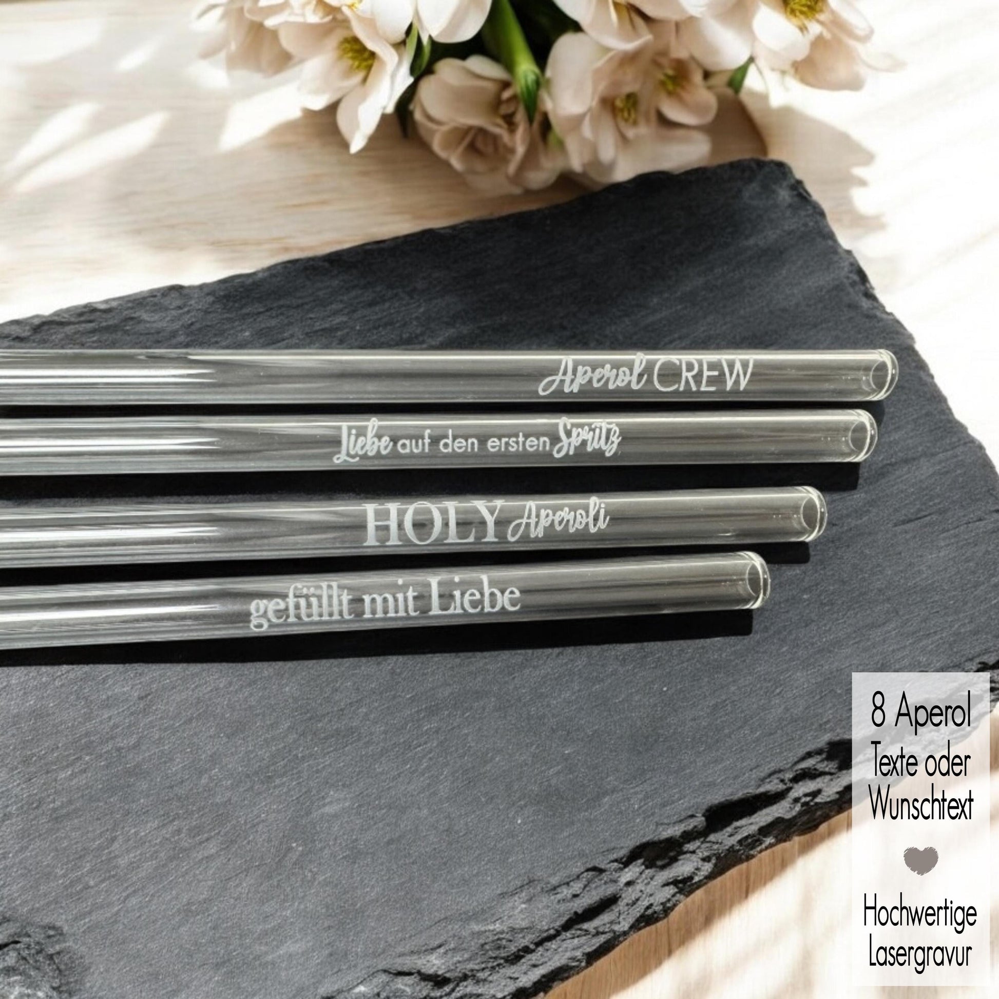Glas Strohhalme personalisiert Holy Aperoli Trinkhalm mit Gravur Glashalm