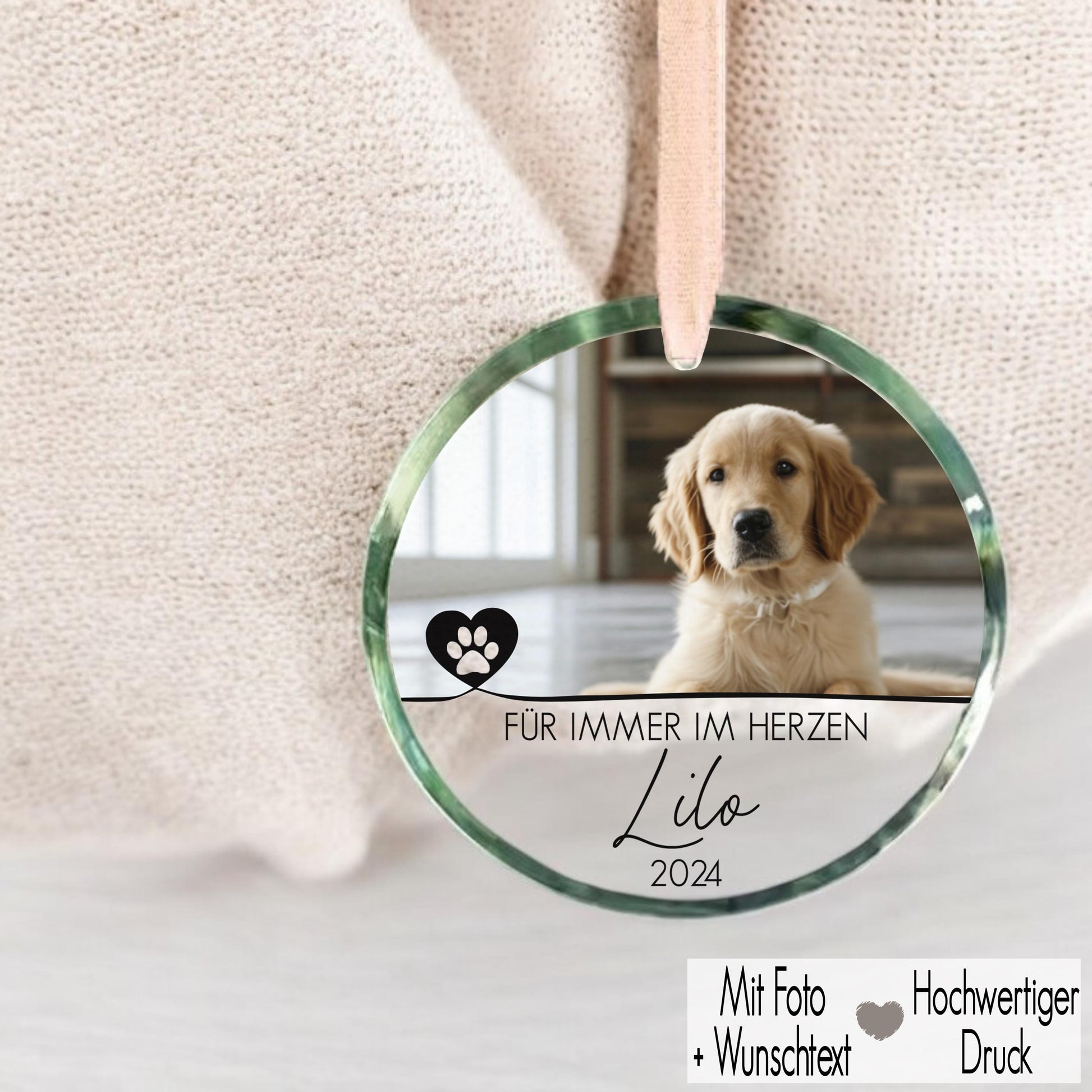 Glas Ornament Haustier Memorial Hund Katze Erinnerung mit Foto Kristallglas Anhänger Geschenkidee Weihnachtsgeschenk Andenken Tier Denkmal Erinnerung an dein Haustier Memorial Memories Hund Katze Für immer im Herzen immer geliebt  Fellnase Liebe Tierliebe Gedenkanhänger