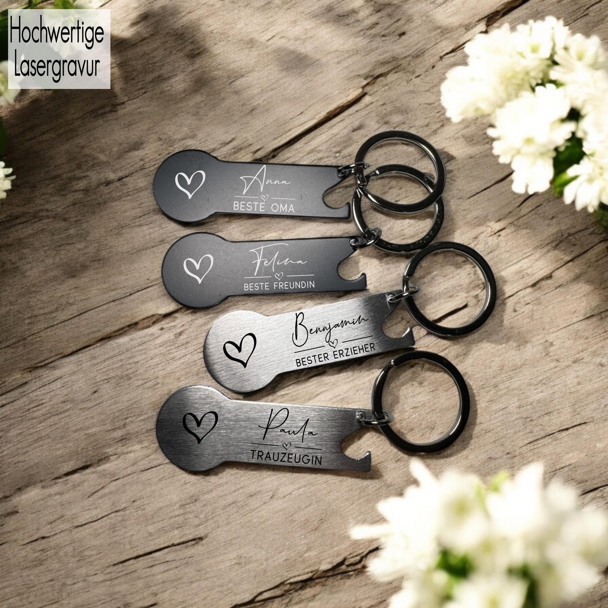 Einkaufswagenlöser Metall + Flaschenöffner Gravur Einkaufswagenchip Oma Schlüsselanhänger Geschenkidee Erzieher personalisierter Anhänger