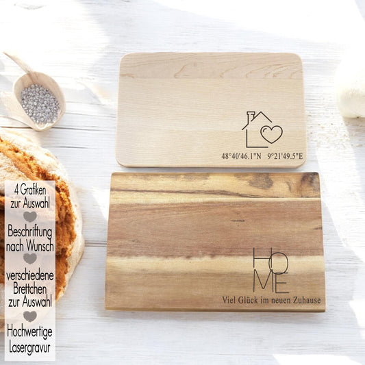 Schneidebrett Home personalisiert Holzbrett Hygge Haus Vesperbrett Gravur Landhaus Shabby Skandi Einzug Einzugsgeschenk Koordinaten Freunde Geschenk zum Einzug Freunde Familie Danke sagen Shappy Scandi Hygge