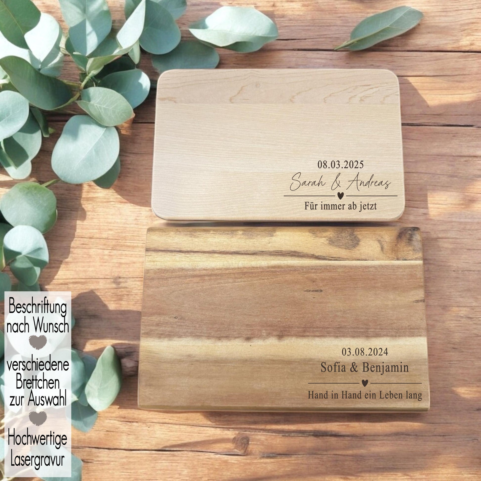 Schneidebrett Hochzeitsgeschenk personalisiert Namen Herz Holzbrett Geschenk Hochzeit Hygge Vesperbrett Gravur Landhaus Shabby Skandi