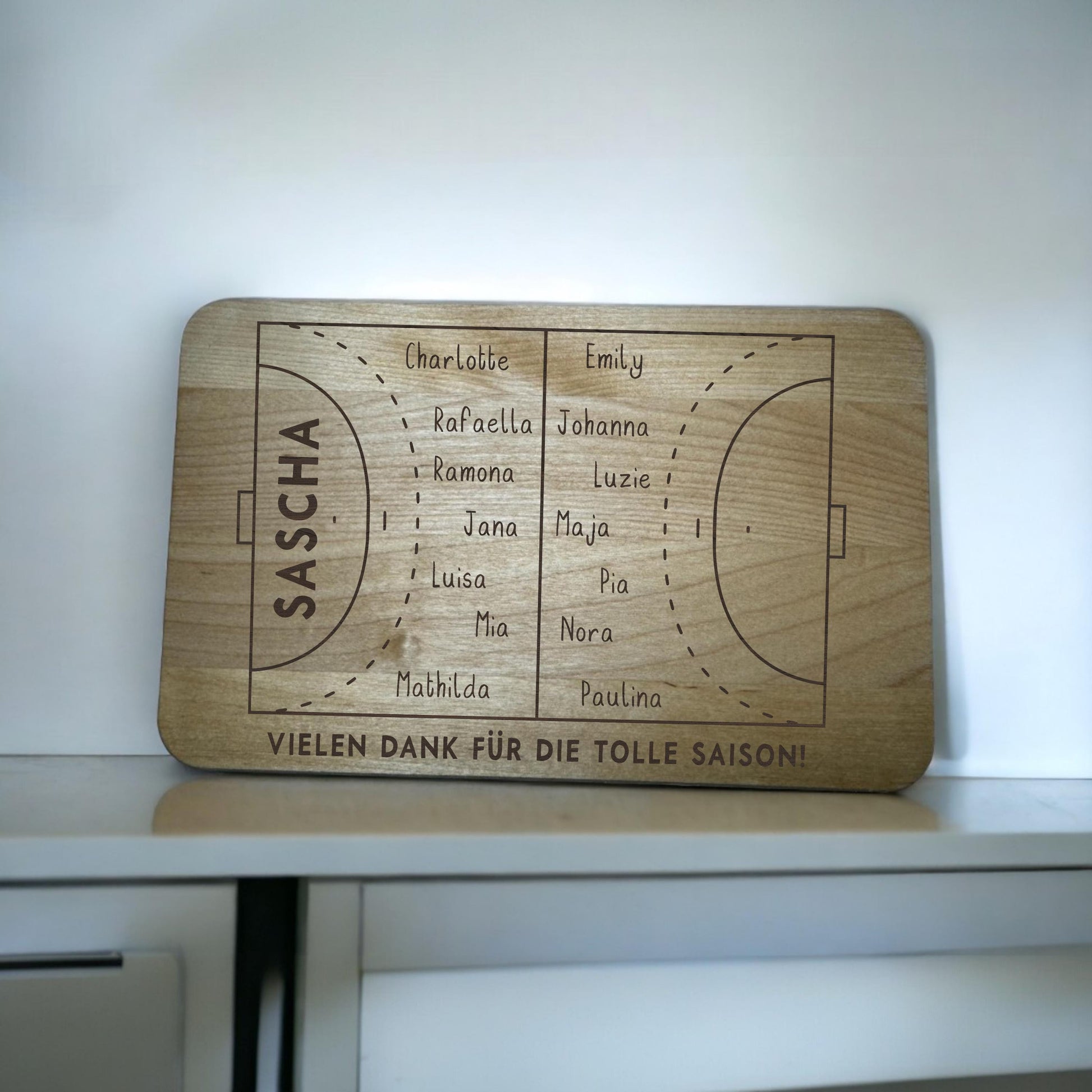 Handballtrainer Geschenkidee Coach Abschiedsgeschenk Schneidebrett für Trainer Vesperbrett personalisiert Holzbrett Handschrift