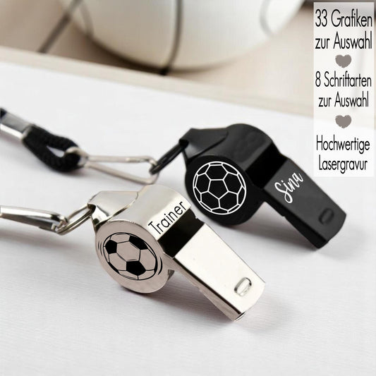 Sport Geschenk für Trainer mit Gravur | personalisierte Pfeife Trillerpfeife | Fitness Sportstudio Fußball Handball und co. | Gold o. Silber