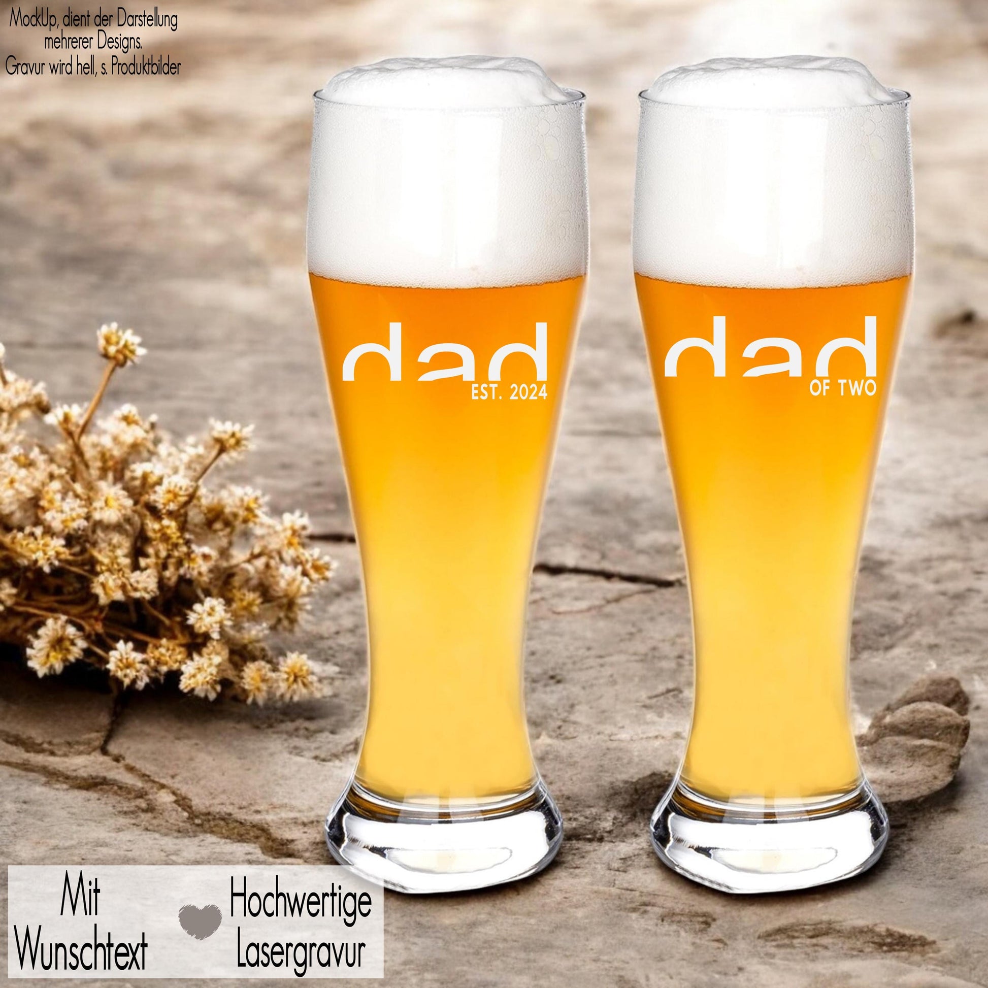 Weizenglas mit Gravur personalisiert mit Dad Est Jahreszahl | Dad ow two Kindernamen Geschenkidee Vatertag Bierglas Männer Geburtstag Papa
