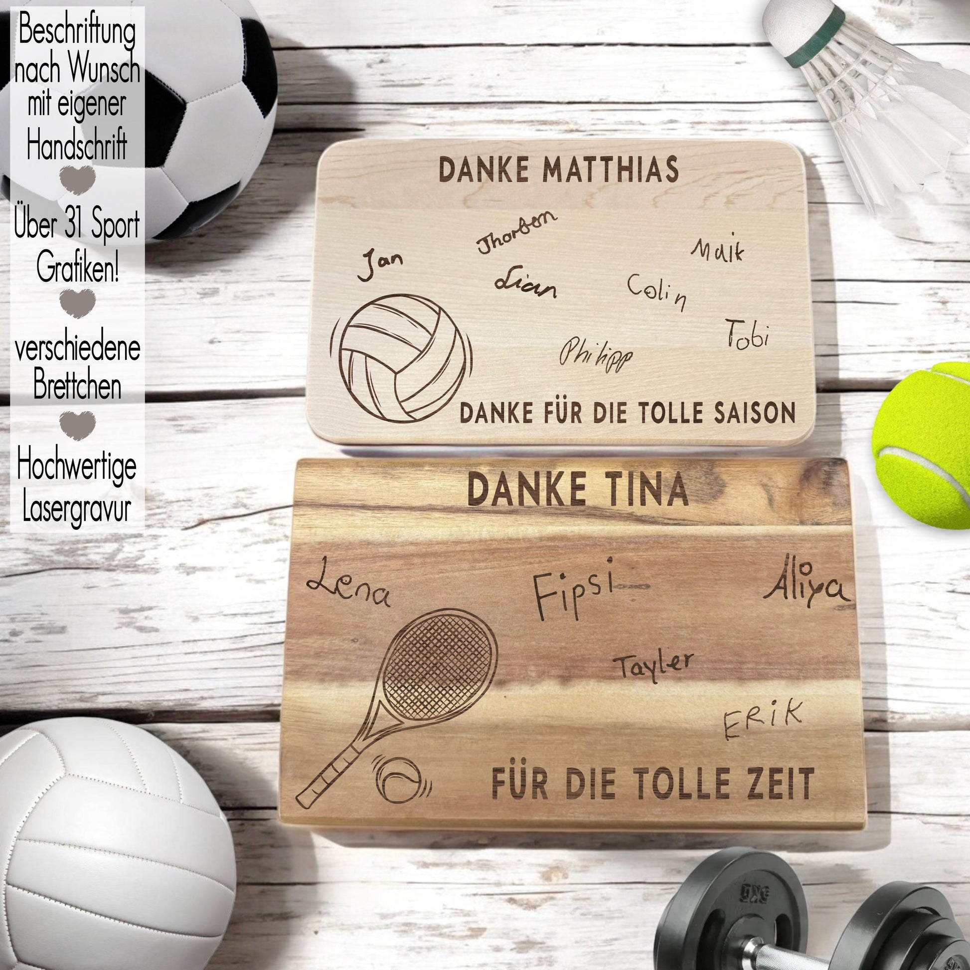 Trainer Schneidebrett Geschenkidee Coach Abschiedsgeschenk 31 Sportart Grafiken | Vesperbrett  personalisiert Holzbrett Handball Tennis Run Tischtennis Bowling Running Marathon Eiskunstlauf Sport Schwimmen Volleyball