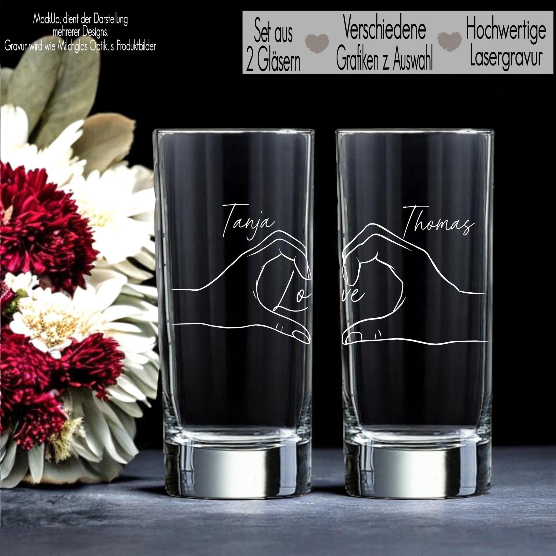 Trinkglas Set mit Gravur für Paare Geschenkidee mit Name personalisiert Wasserglas Geschenkidee Partner Geschenk Valentinstag Geburtstag