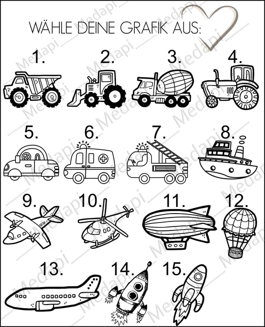 Kindertrinkglas mit Gravur Name Motiv personalisiertes Kinderglas Geschenkidee für Jungen Mädchen zum Geburtstag Fahrzeuge Traktor Flugzeug