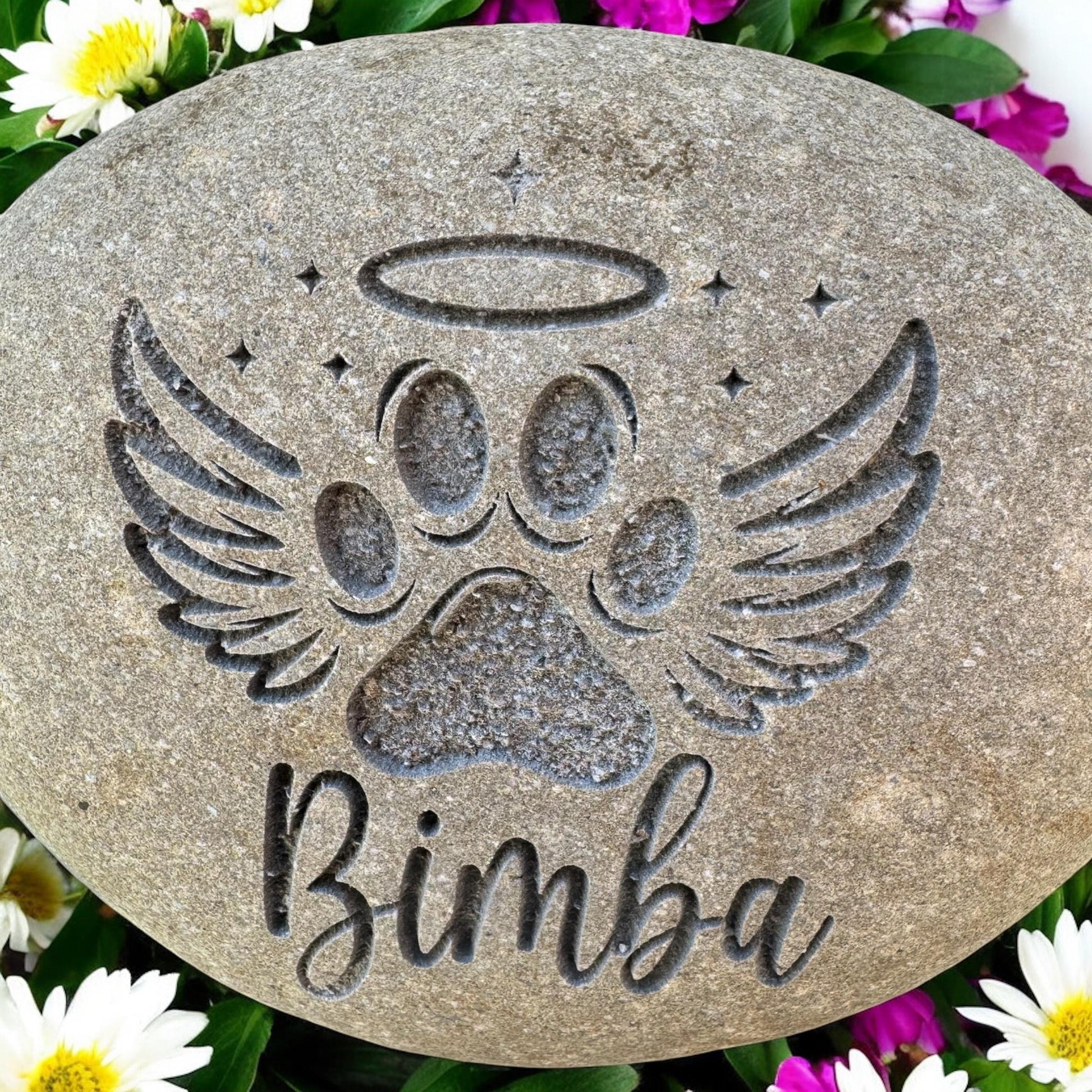 Gedenkstein mit Gravur Grabschmuck Natur Trauerstein Andenken Haustier Hund Katze Memorial Name Gedenktafel Trauerdeko Urnengrab Grabstein