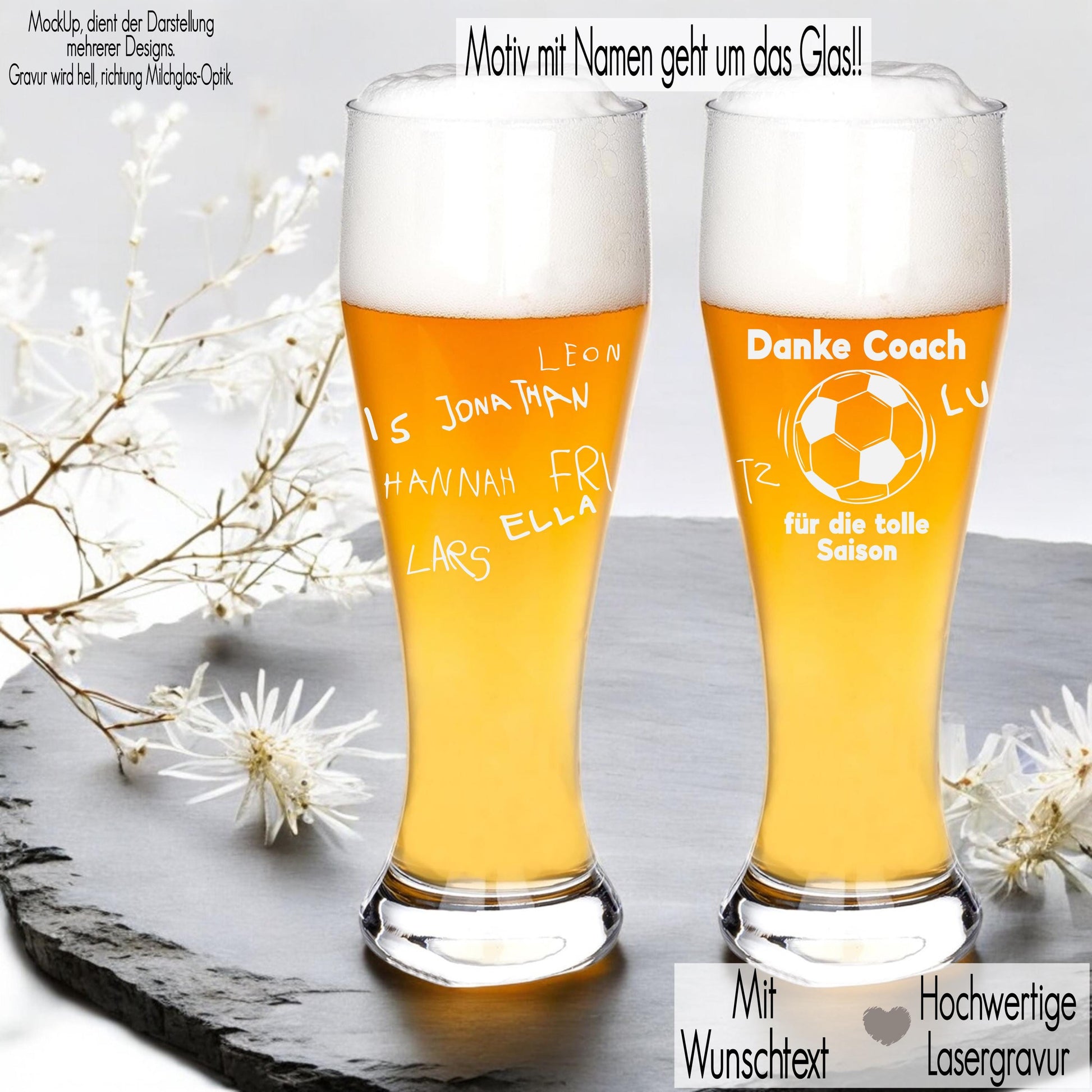 Weizenglas mit Gravur Trainer Geschenk Fußball Handball