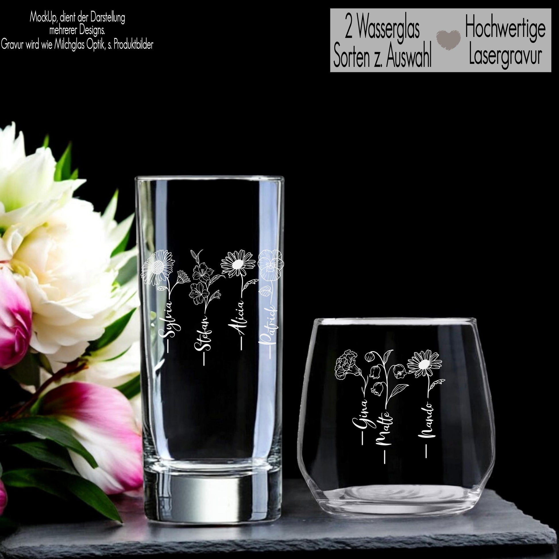 Trinkglas mit Gravur personalisiert Omas Garten Wasserglas Kinder Geschenk Enkel Blumen Geschenkidee Oma Geburtstag Muttertagsgeschenk Mama
