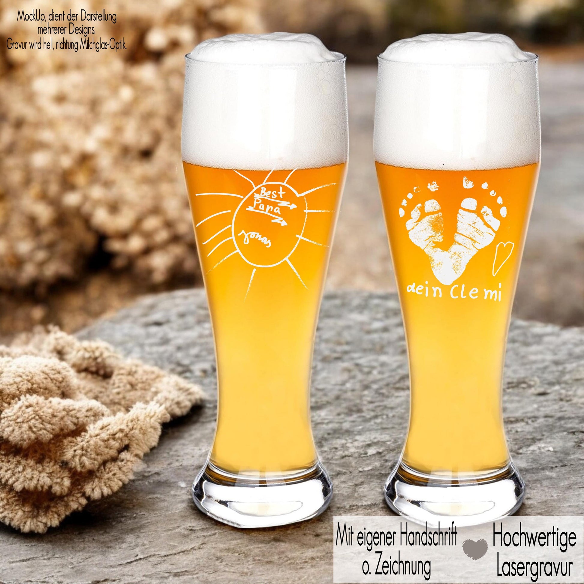 Weizenglas mit Gravur Zeichnung Handschrift Nachricht Kinderkunstwerk Geschenkidee Papa Opa Vatertag Geburtstag Männer Bierglas
