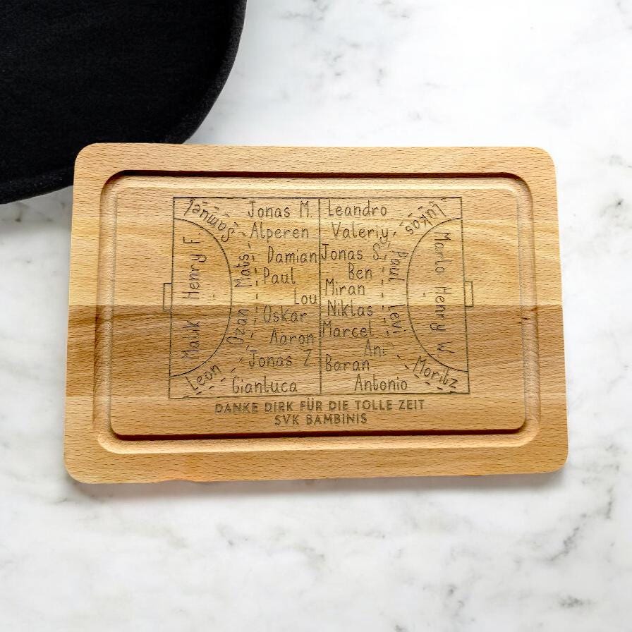 Geschenkidee Schneidebrett für Trainer oder Handballfan Handballfeld & Handschrift