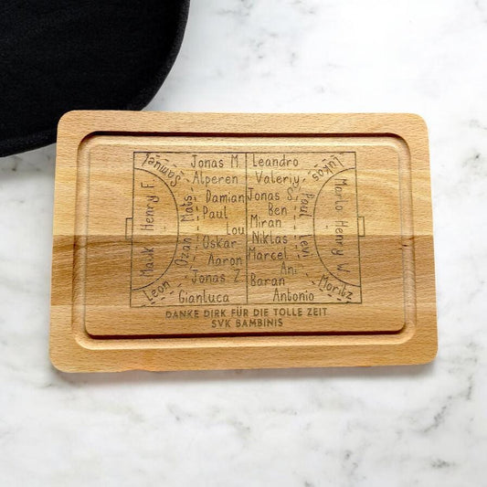 Geschenkidee Schneidebrett für Trainer oder Handballfan Handballfeld & Handschrift