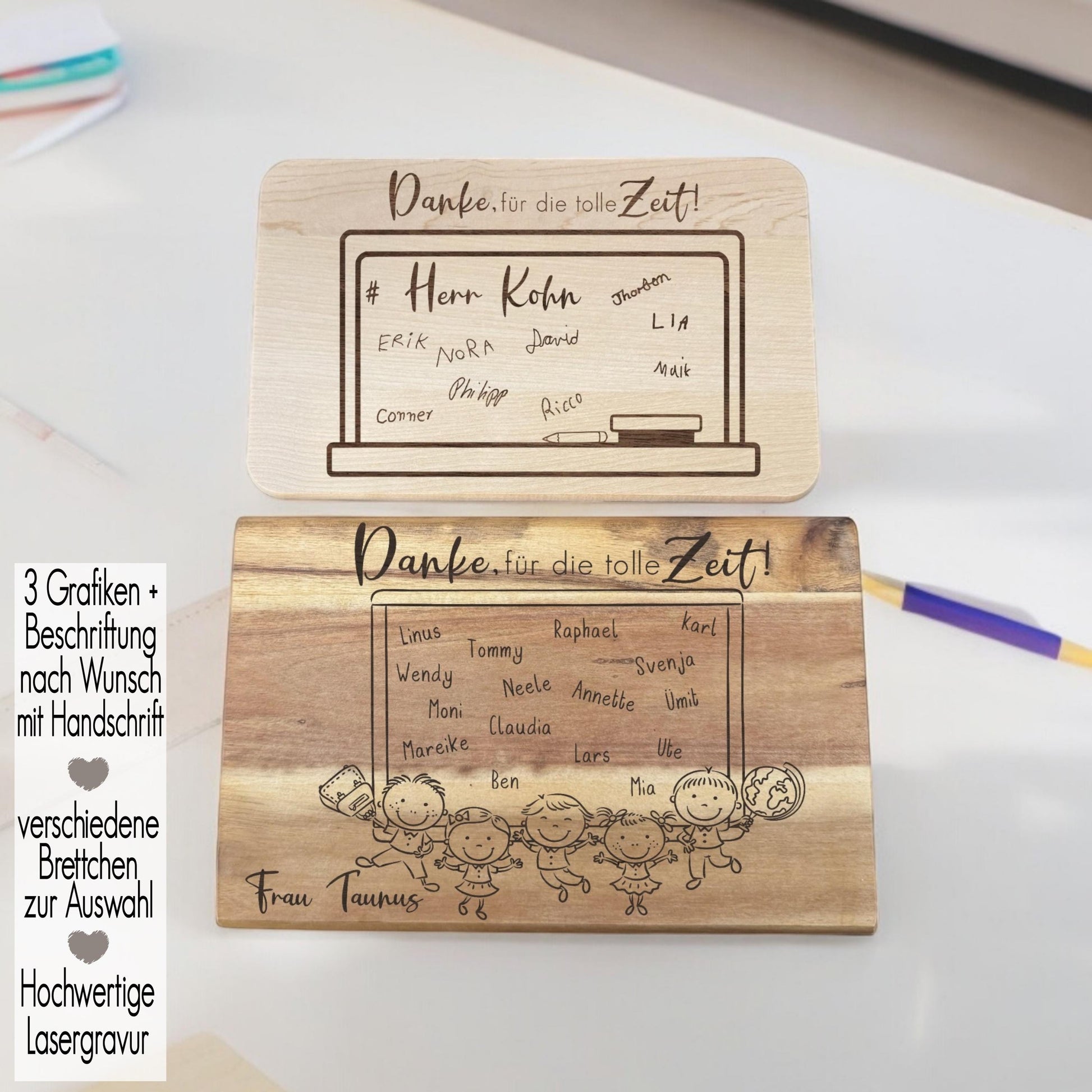 Schneidebrett Abschiedsgeschenk für Lehrer Schule Tafel & Handschrift