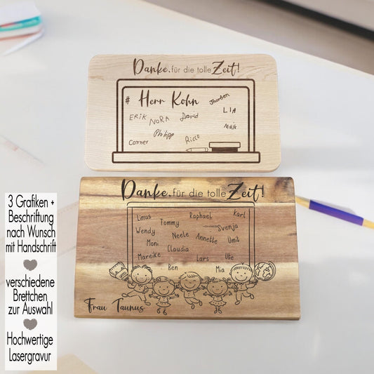 Schneidebrett Abschiedsgeschenk für Lehrer Schule Tafel & Handschrift
