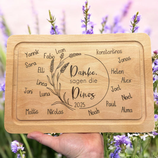 Schneidebrett Abschiedsgeschenk Kindergarten Schule Kränze & Handschrift