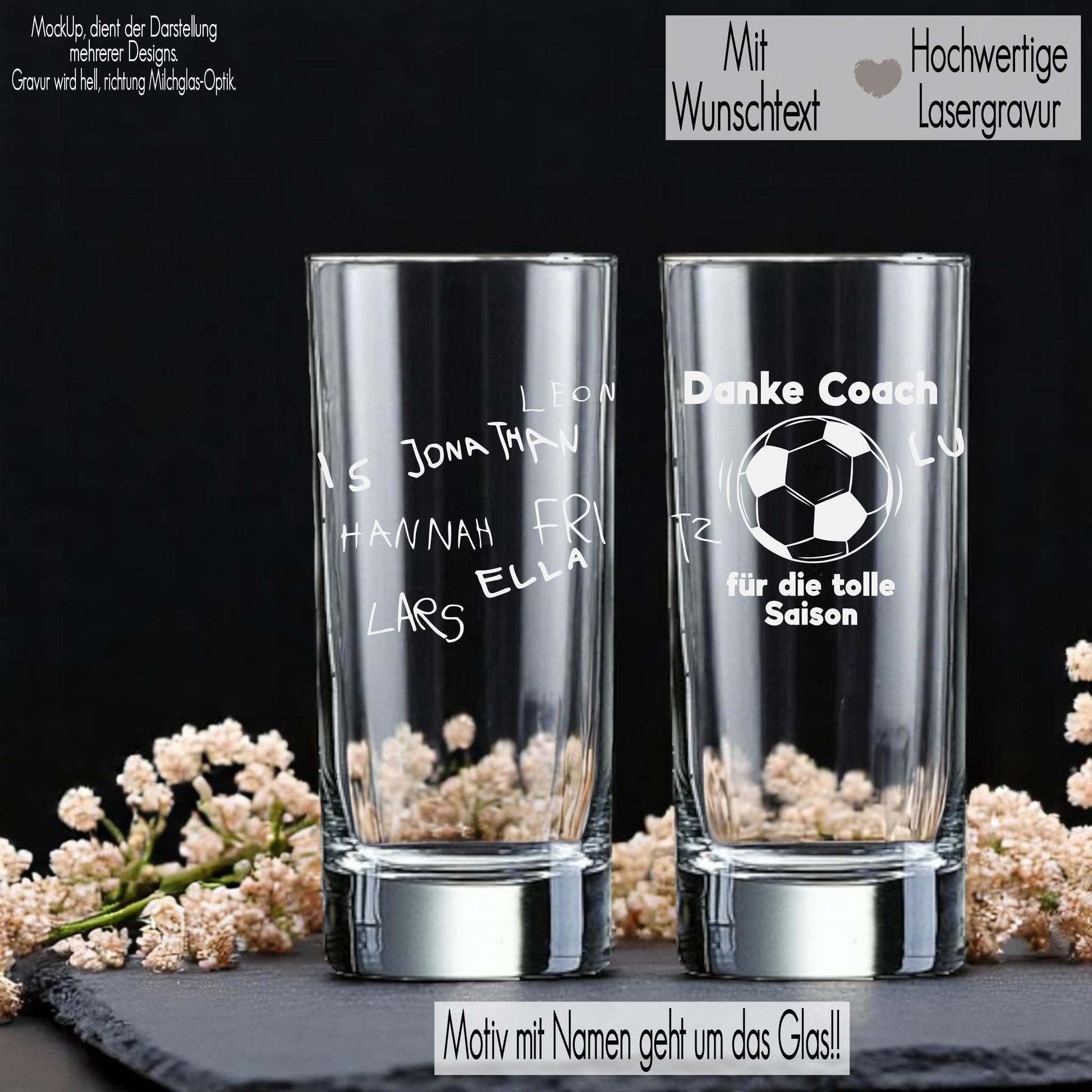 Trinkglas mit Gravur Trainer Geschenk Fußball Handball personalisiert mit Name Team Geschenkidee Abschied Saison Ende Wasserglas