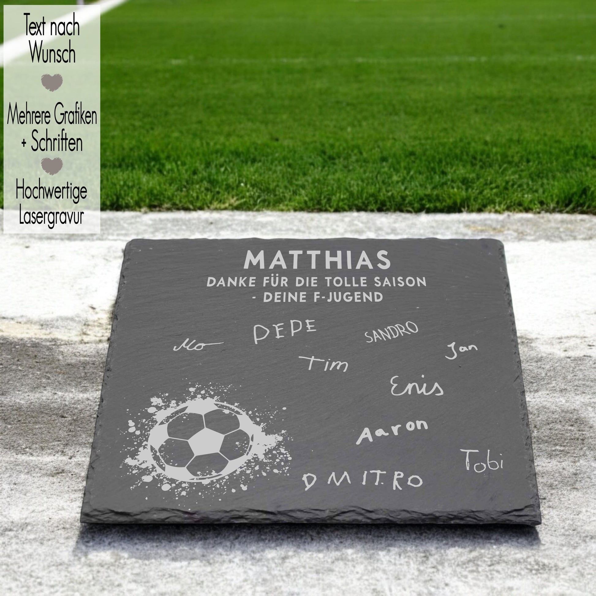 Große Schieferplatte mit Gravur Schild | Fußballtrainer Abschiedsgeschenk Tafel Geschenkidee Coach von Team mit Namen Mannschaft