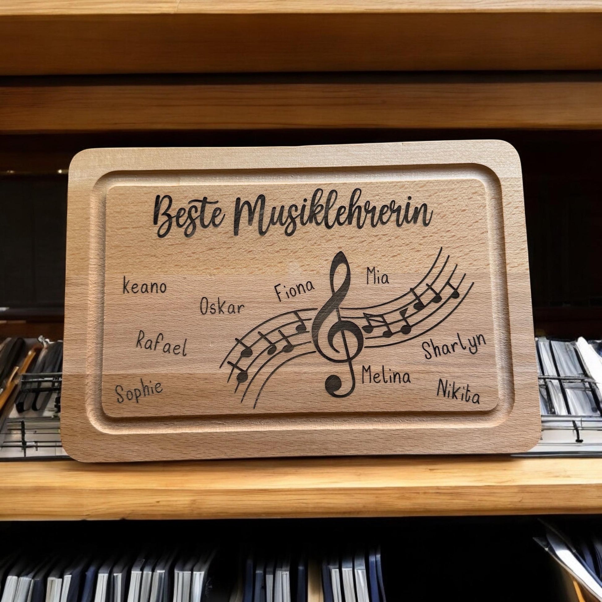 Abschiedsgeschenk Kindergarten Kita Schule Musik Liebhaber Schneidebrett für Musiklehrer | Vesperbrett personalisiert Holzbrett Handschrift