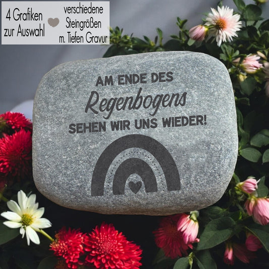 Gedenkstein mit Gravur Grabschmuck Natur Trauerstein Andenken Memorial Name Gedenktafel Trauerdeko Grabstein Stein Seebestattung Regenbogen