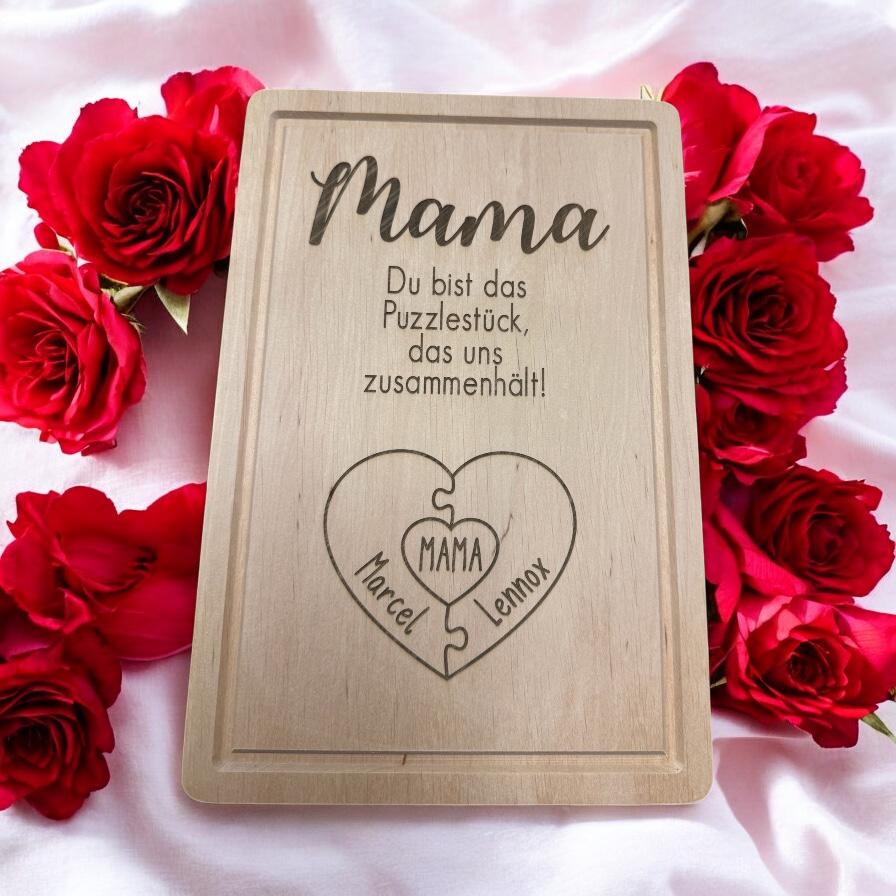Frühstücksbrett Mama Vesperbrett personalisiert Muttertagsgeschenk Holzbrett | Stück das uns zusammenhält Geschenk für Eltern Kinder Familie