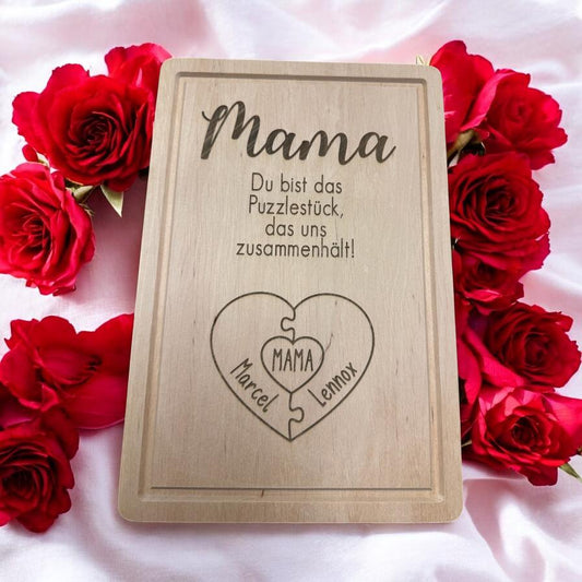 Frühstücksbrett Mama Vesperbrett personalisiert Muttertagsgeschenk Holzbrett | Stück das uns zusammenhält Geschenk für Eltern Kinder Familie