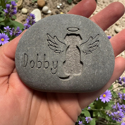 Gedenkstein mit Gravur Grabschmuck Natur Trauerstein Andenken Haustier Hund Katze Memorial Name Gedenktafel Trauerdeko Urnengrab Grabstein