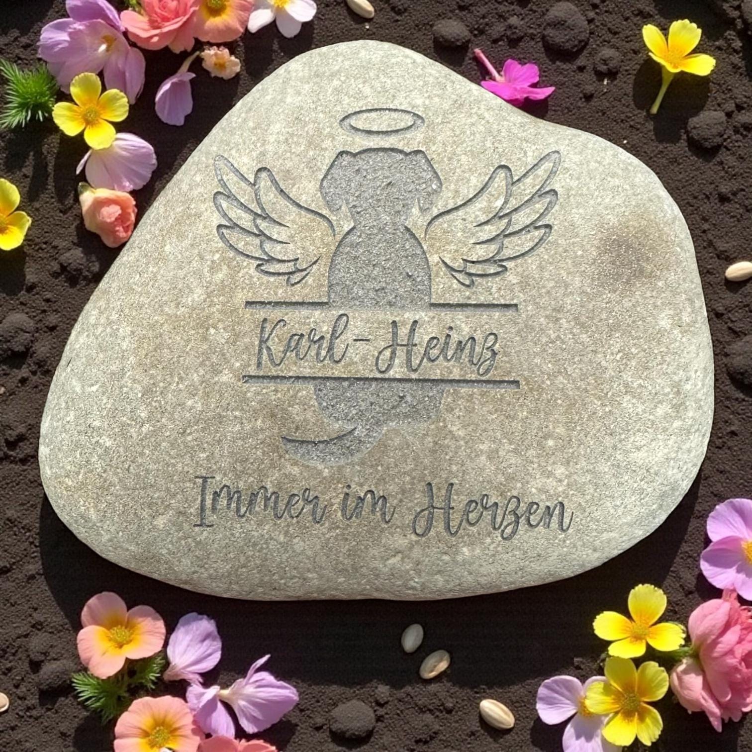 Gedenkstein mit Gravur Grabschmuck Natur Trauerstein Andenken Haustier Hund Katze Memorial Name Gedenktafel Trauerdeko Urnengrab Grabstein