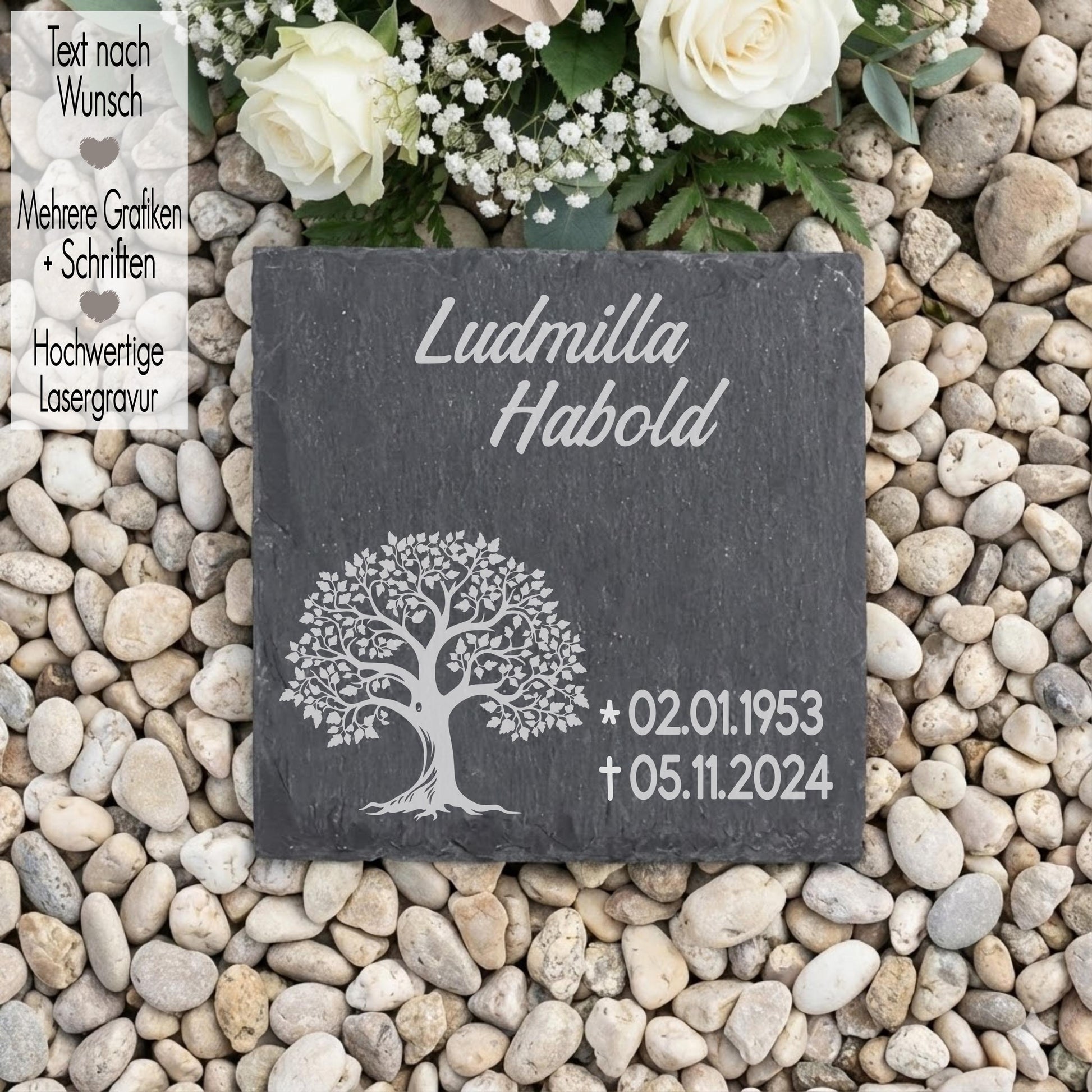 Gedenktafel aus Schiefer mit Gravur Grabschmuck Natur | Urnengrabstein Memorial Name Gedenkstein Trauerdeko Grabstein Stein Seebestattung