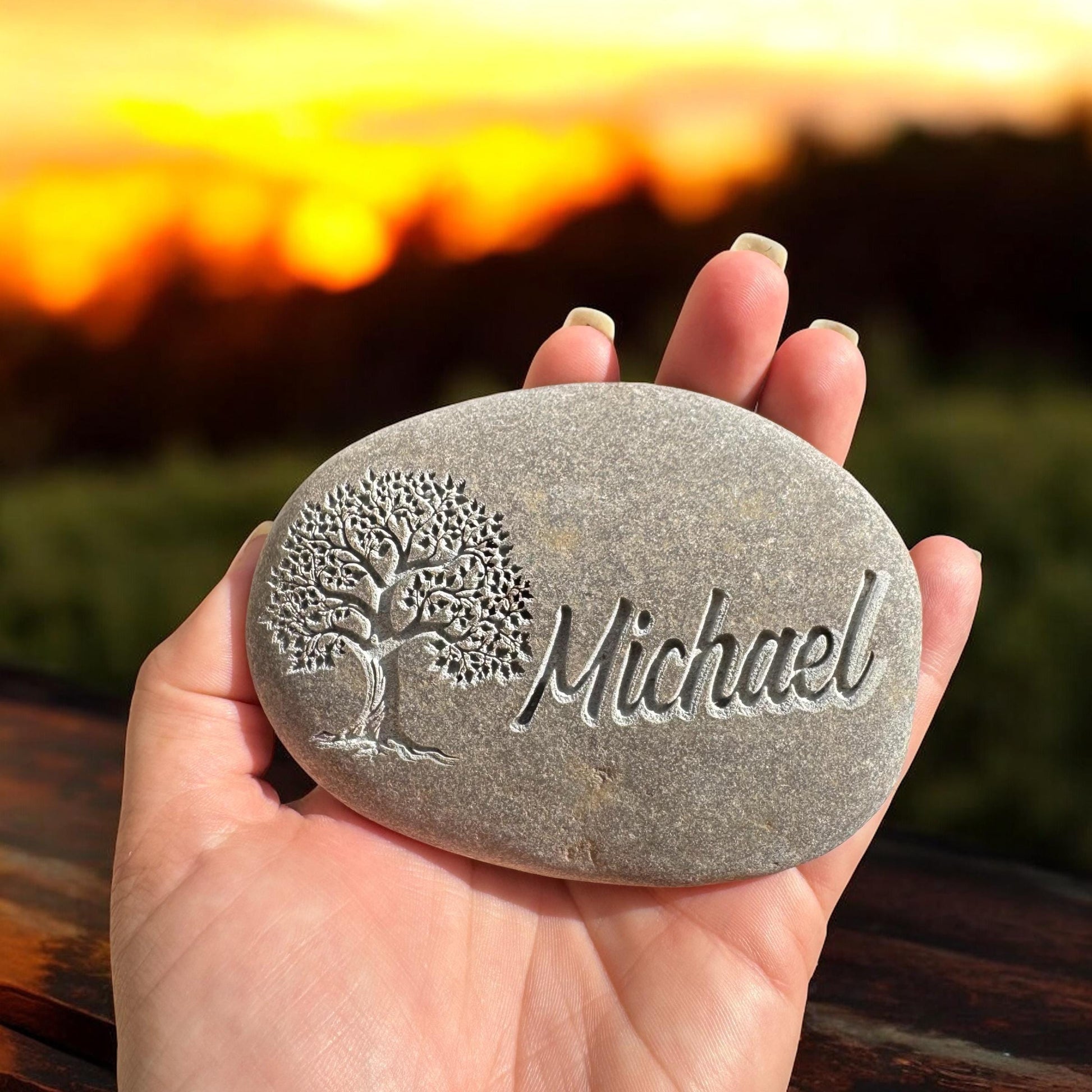 Gedenkstein mit Gravur Grabschmuck Natur Trauerstein Andenken Memorial Name Gedenktafel Trauerdeko Urnengrab Grabstein Stein Seebestattung