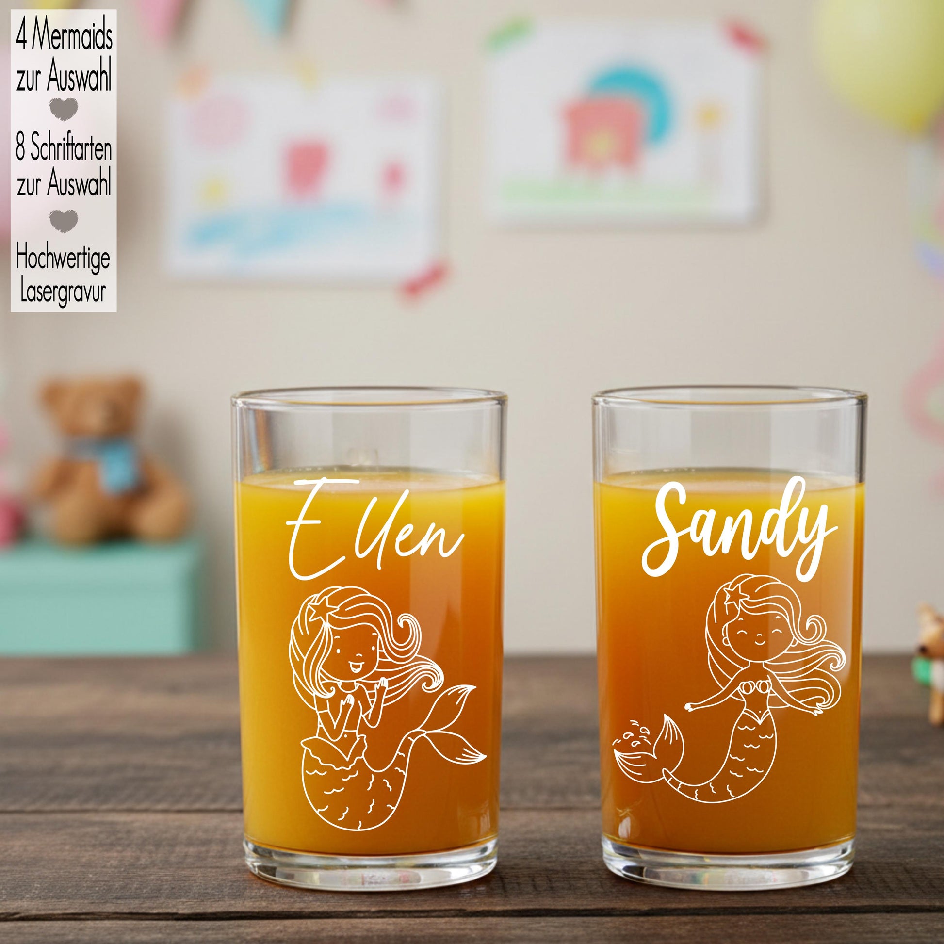 Kindertrinkglas mit Gravur Name Motiv personalisiertes Kinderglas Geschenkidee für Mädchen zum Geburtstag Meerjungfrau Ocean Mermaid