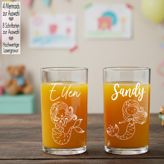 Kindertrinkglas mit Gravur Name Motiv personalisiertes Kinderglas Geschenkidee für Mädchen zum Geburtstag Meerjungfrau Ocean Mermaid
