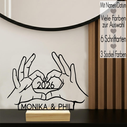 Partnergeschenk Line Art Aufsteller mit Namen | Geschenk für Sie Ihn minimalistische Deko Hände | 3D Druck Jahrestag Valentinstag Hochzeit